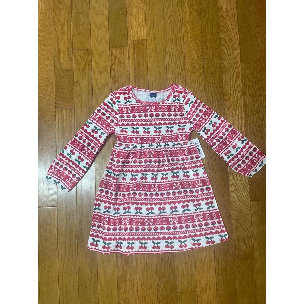 Old Navy Toddler Girls Red Waffle Knit Strawberry Cherry Heart Dress‎ 2T NWT